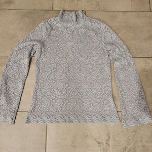 ‎Metrostyle Lace Overlay Blouse  Sleeve Gray Size M